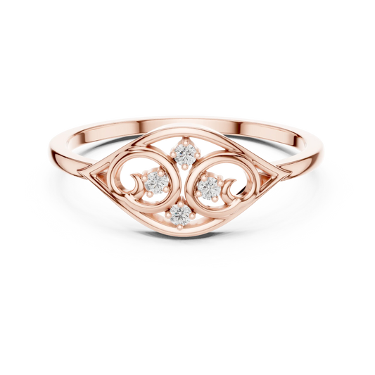 Open Eye Scroll Four Stone Moissanite Ring in rose 925 sterling silver, view 4