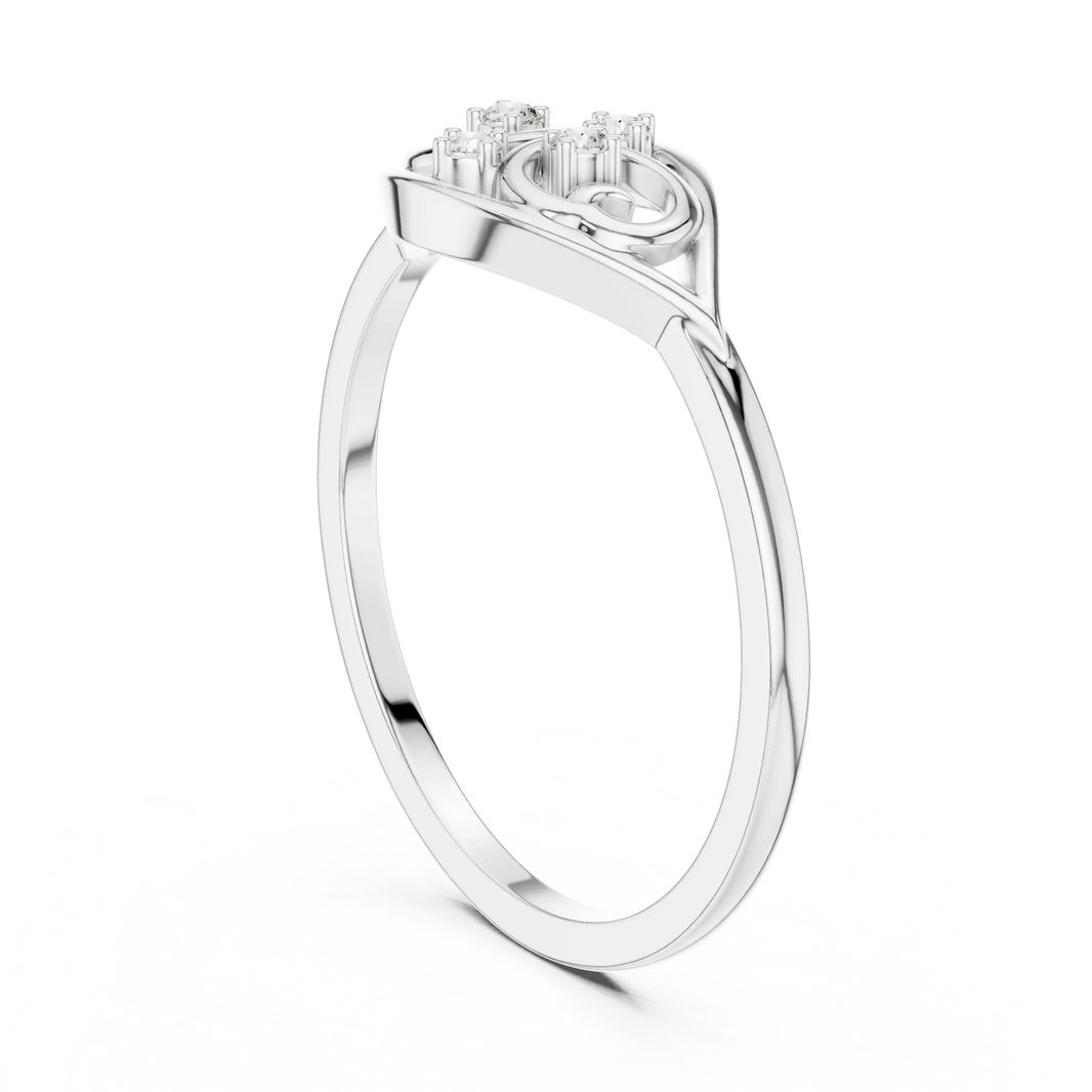 Open Eye Scroll Four Stone Moissanite Ring in white 925 sterling silver, view 1