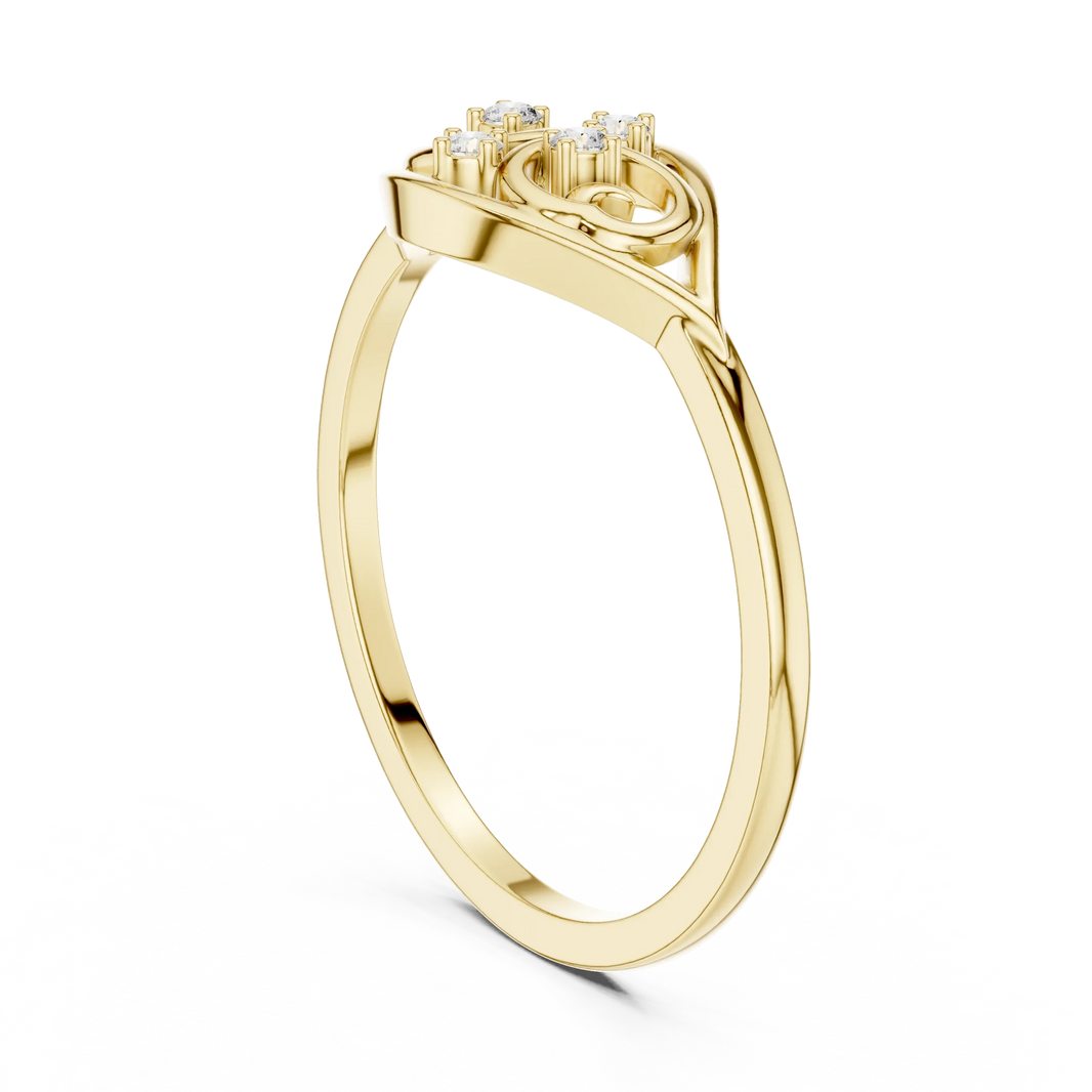 Open Eye Scroll Four Stone Moissanite Ring in yellow 925 sterling silver, view 1