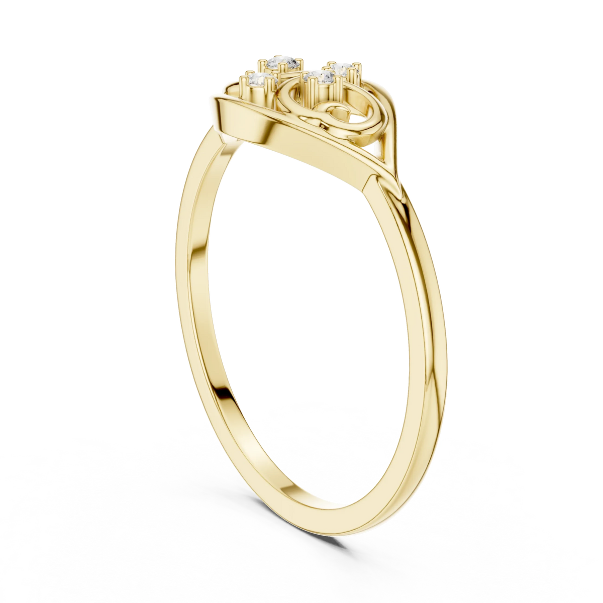 Open Eye Scroll Four Stone Moissanite Ring in yellow 925 sterling silver, view 1