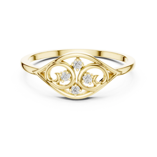 Open Eye Scroll Four Stone Moissanite Ring in yellow 925 sterling silver, view 4