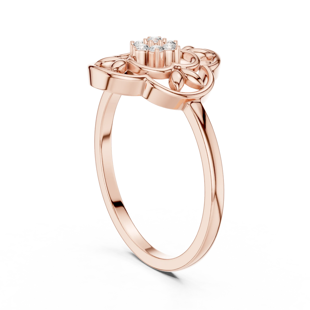 Openwork Quatrefoil Leaf Flower Cluster Moissanite Ring in rose 925 sterling silver, view 1
