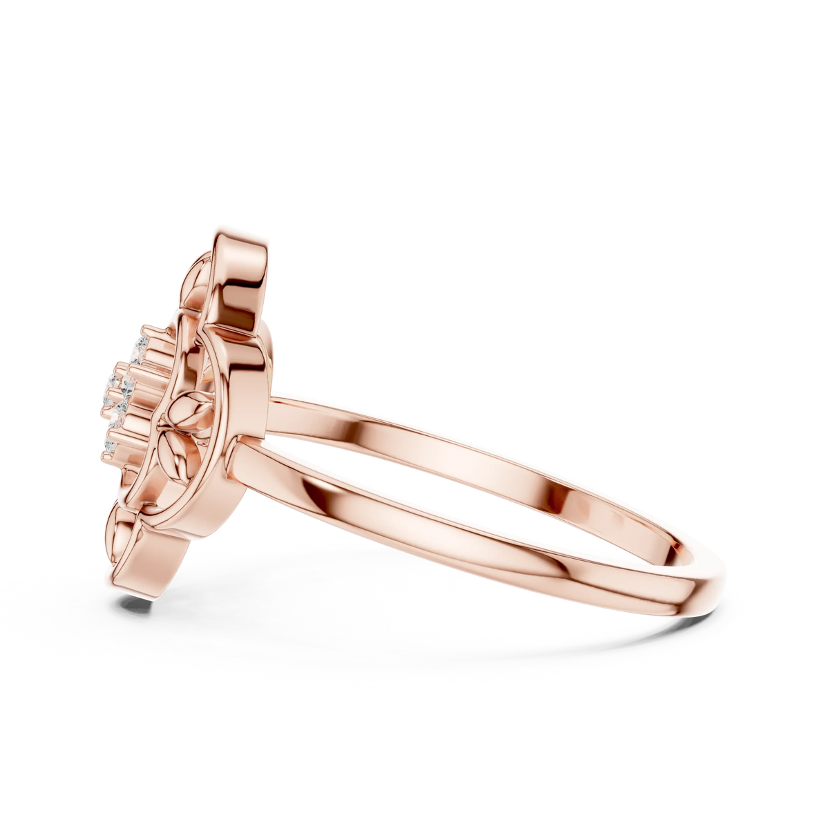 Openwork Quatrefoil Leaf Flower Cluster Moissanite Ring in rose 925 sterling silver, view 3
