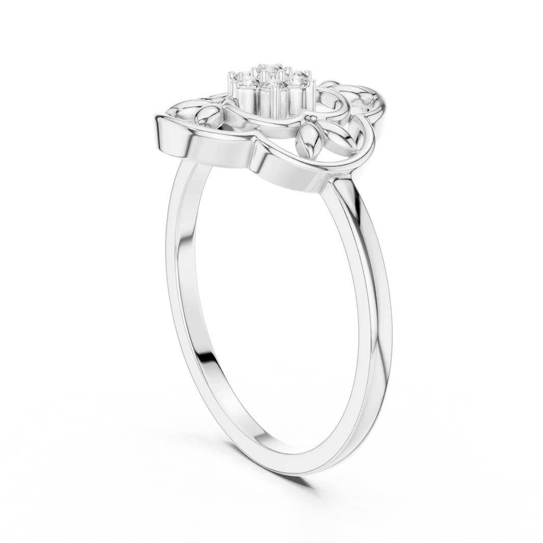 Openwork Quatrefoil Leaf Flower Cluster Moissanite Ring in white 925 sterling silver, view 1