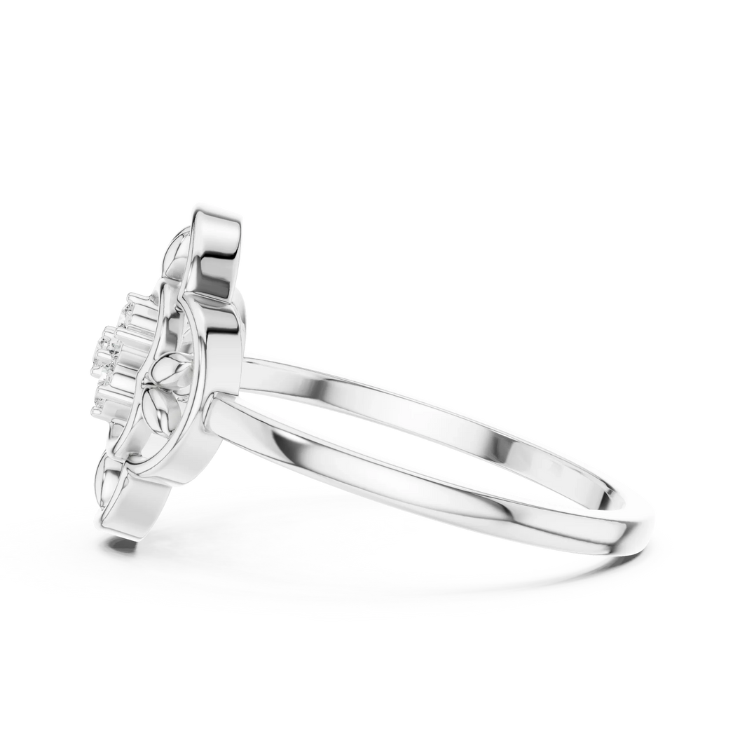 Openwork Quatrefoil Leaf Flower Cluster Moissanite Ring in white 925 sterling silver, view 3