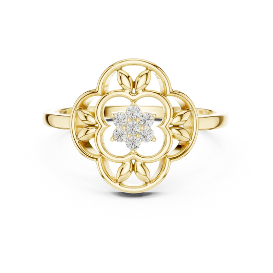 Openwork Quatrefoil Leaf Flower Cluster Moissanite Ring in yellow 925 sterling silver, view 4