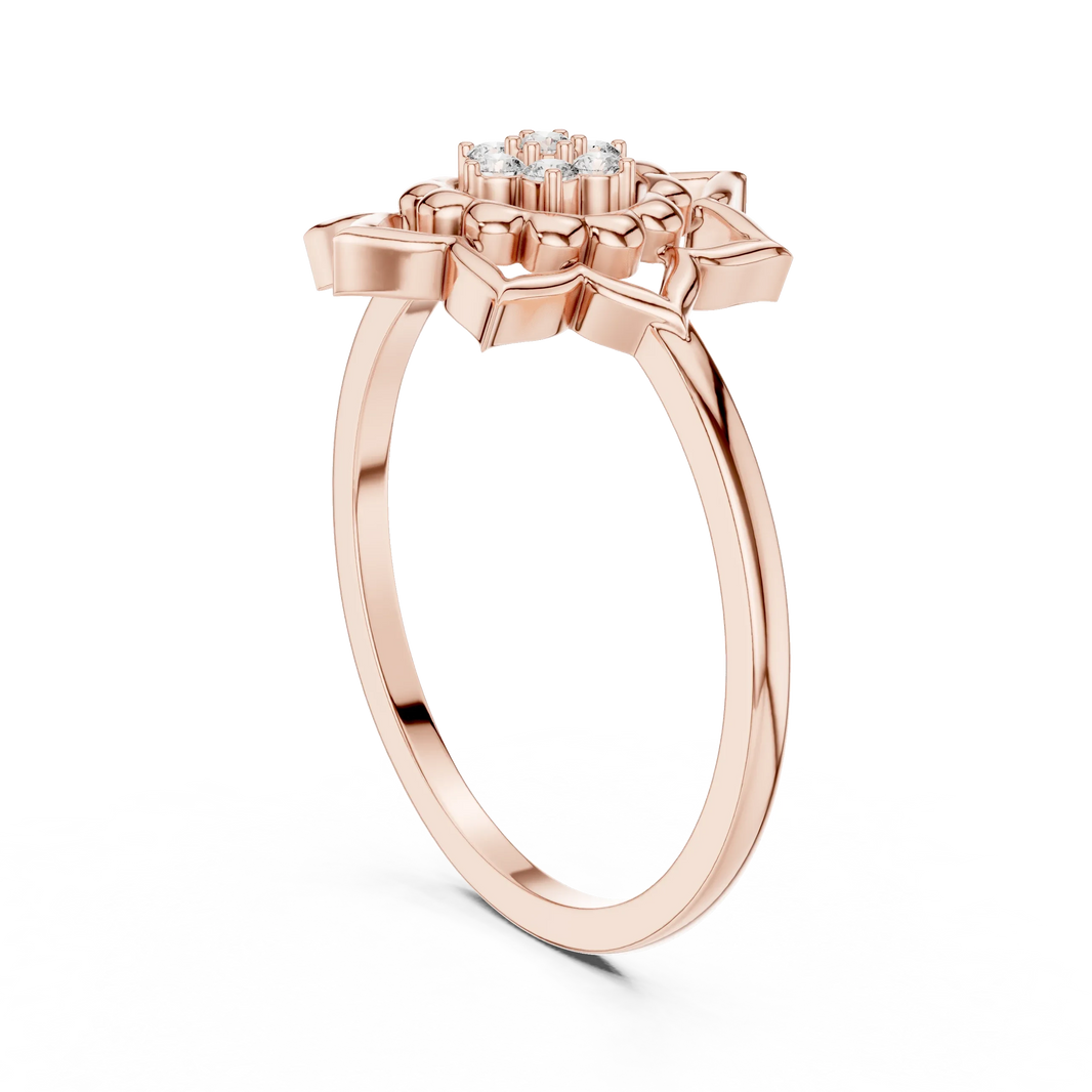 Lotus Mandala Flower Cluster Moissanite Ring in rose 925 sterling silver, view 1