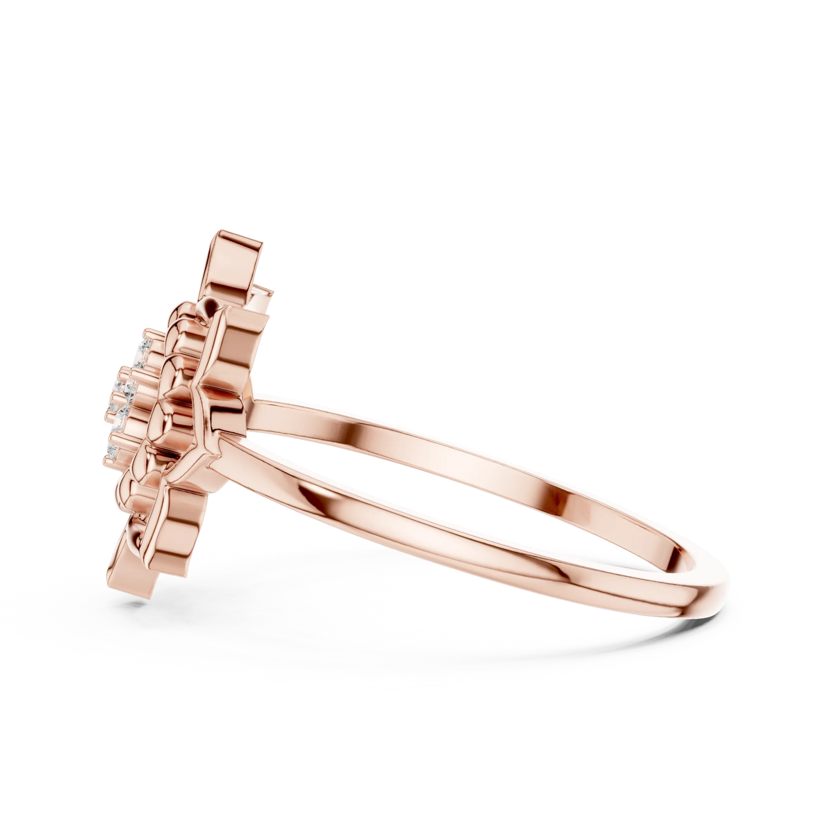 Lotus Mandala Flower Cluster Moissanite Ring in rose 925 sterling silver, view 3