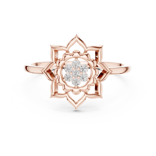 Lotus Mandala Flower Cluster Moissanite Ring in rose 925 sterling silver, view 4