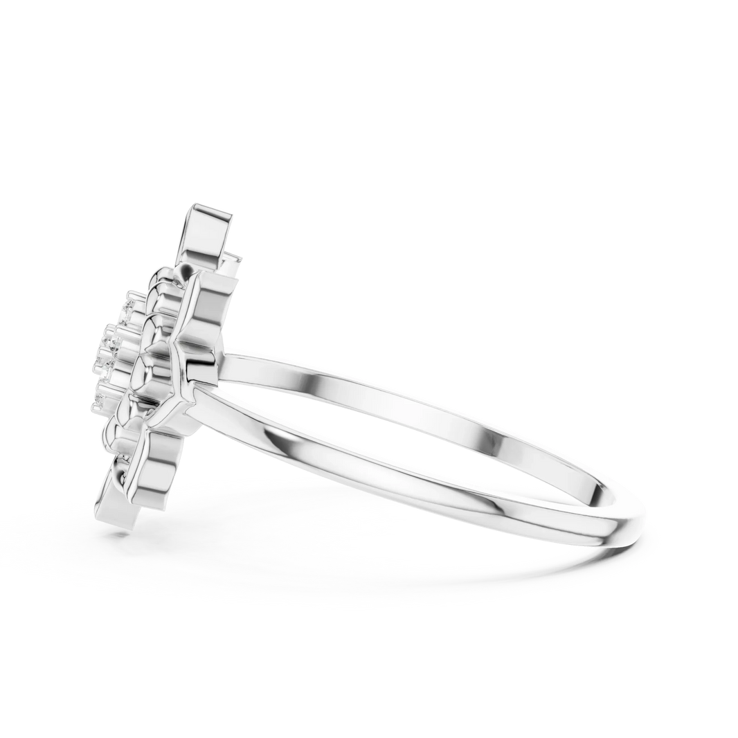 Lotus Mandala Flower Cluster Moissanite Ring in white 925 sterling silver, view 3