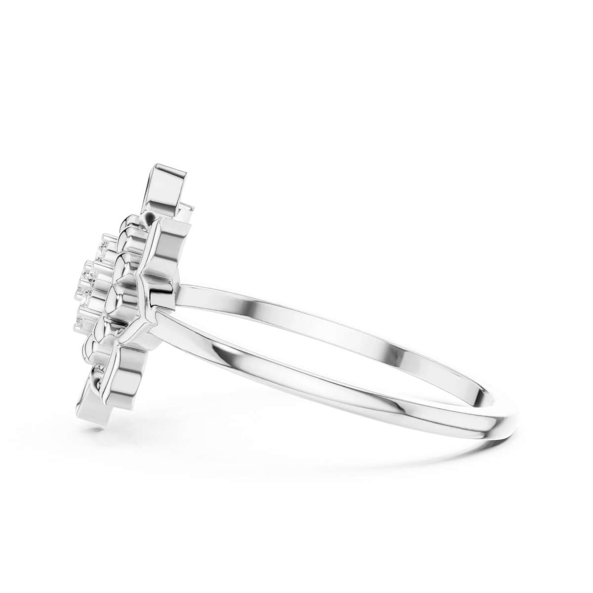 Lotus Mandala Flower Cluster Moissanite Ring in white 925 sterling silver, view 3