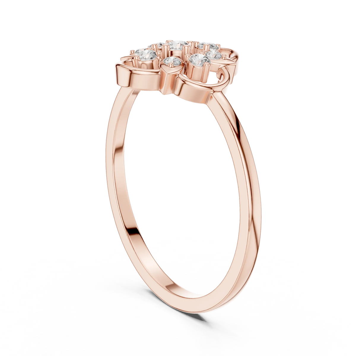Wire Loop Quatrefoil Petal Flower Moissanite Ring in rose 925 sterling silver, view 1