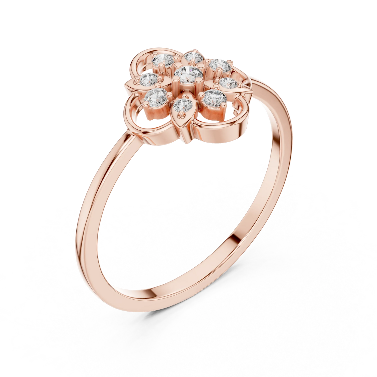 Wire Loop Quatrefoil Petal Flower Moissanite Ring in rose 925 sterling silver, view 2