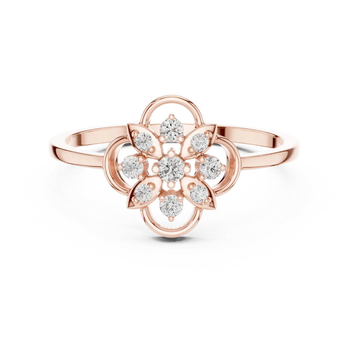 Wire Loop Quatrefoil Petal Flower Moissanite Ring in rose 925 sterling silver, view 4