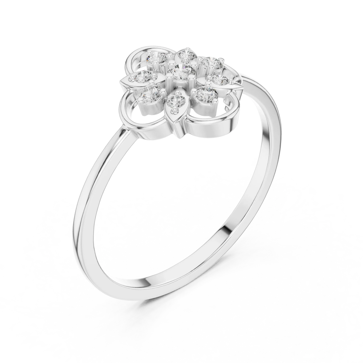 Wire Loop Quatrefoil Petal Flower Moissanite Ring in white 925 sterling silver, view 2