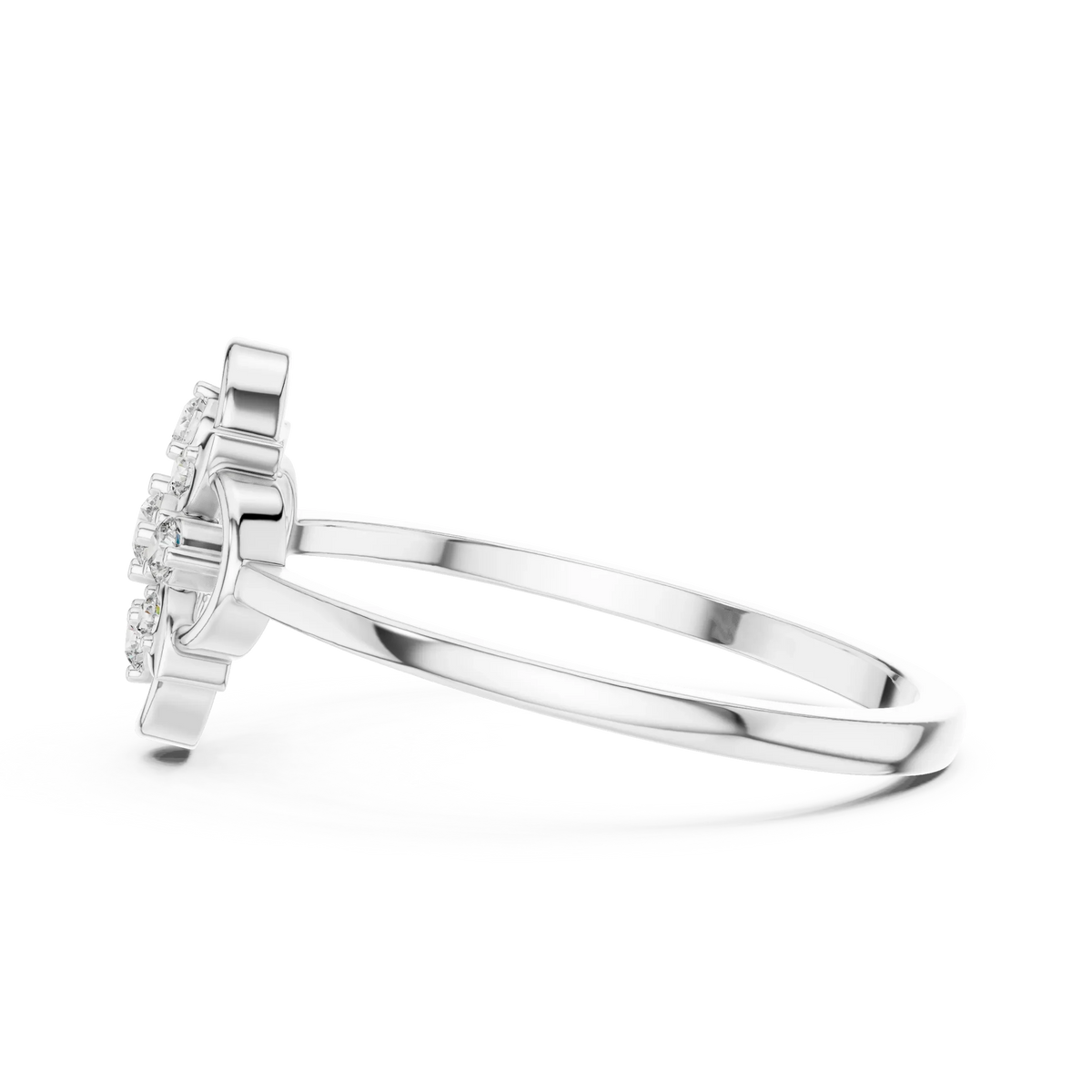Wire Loop Quatrefoil Petal Flower Moissanite Ring in white 925 sterling silver, view 3