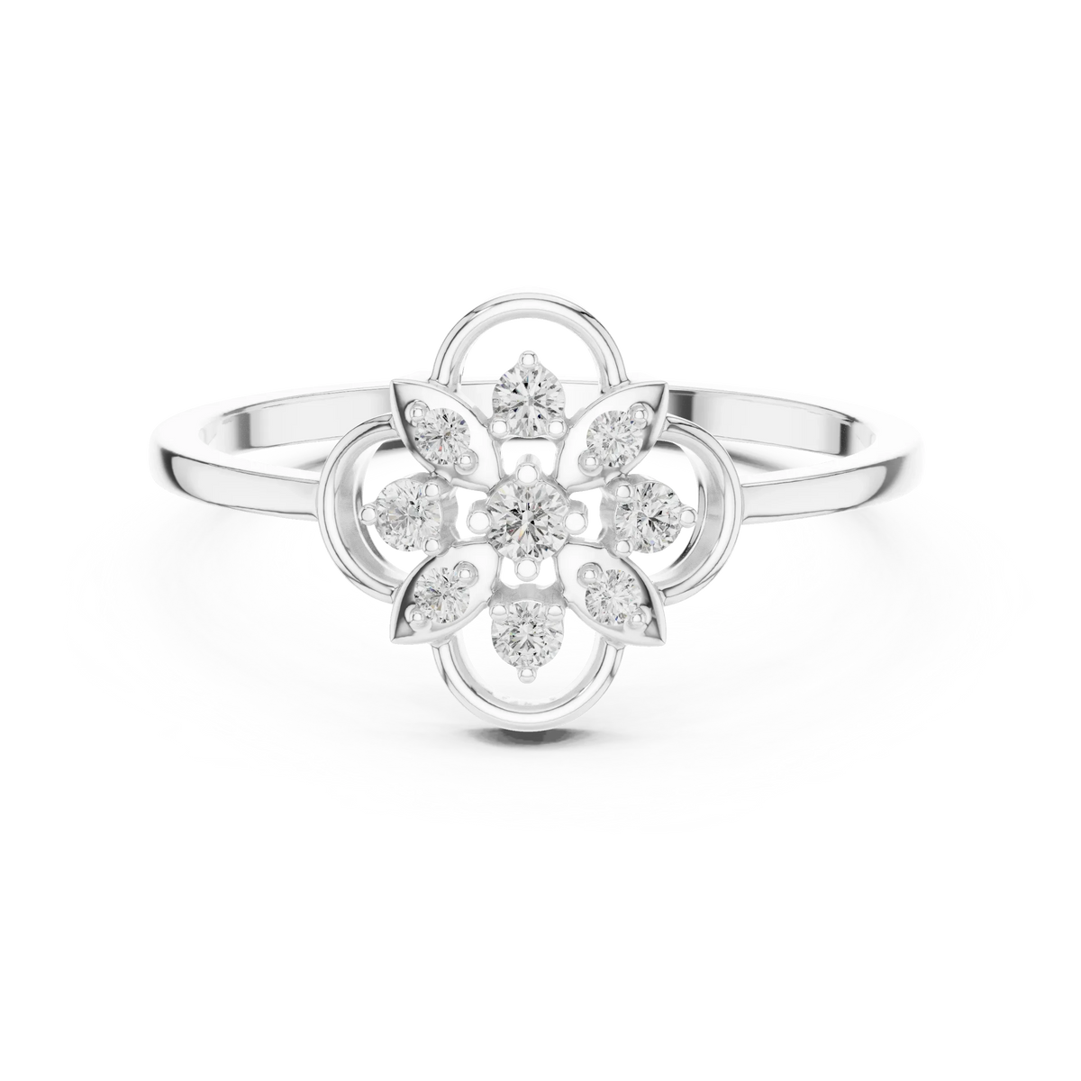 Wire Loop Quatrefoil Petal Flower Moissanite Ring in white 925 sterling silver, view 4