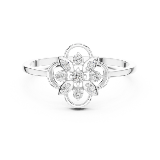 Wire Loop Quatrefoil Petal Flower Moissanite Ring in white 925 sterling silver, view 4