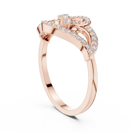 Pavé Swirl Filigree Scroll Bypass Moissanite Ring in rose 925 sterling silver, view 1