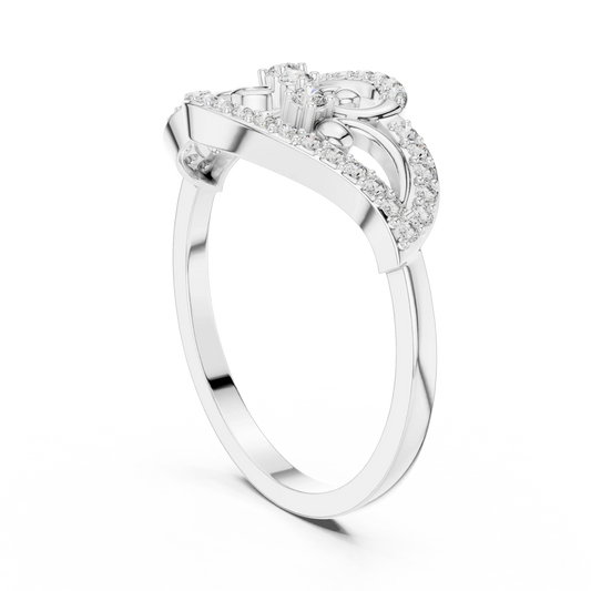 Pavé Swirl Filigree Scroll Bypass Moissanite Ring in white 925 sterling silver, view 1