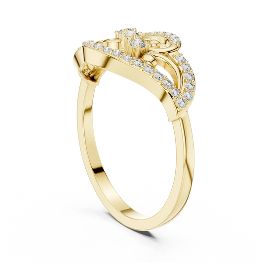 Pavé Swirl Filigree Scroll Bypass Moissanite Ring in yellow 925 sterling silver, view 1