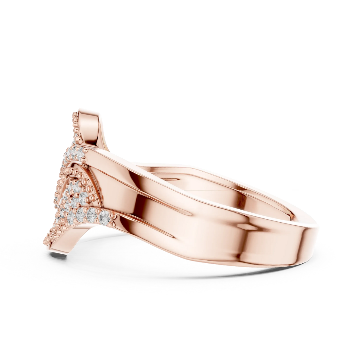 Wide Milgrain Wave Crossover Pavé Moissanite Ring in rose 925 sterling silver, view 3