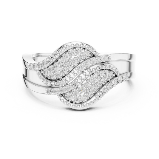 Wide Milgrain Wave Crossover Pavé Moissanite Ring in white 925 sterling silver, view 4