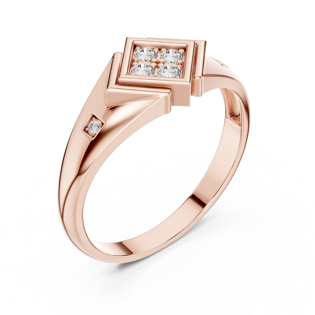 Rhombus Signet Four Stone Square Cluster Moissanite Ring in rose 925 sterling silver, view 2