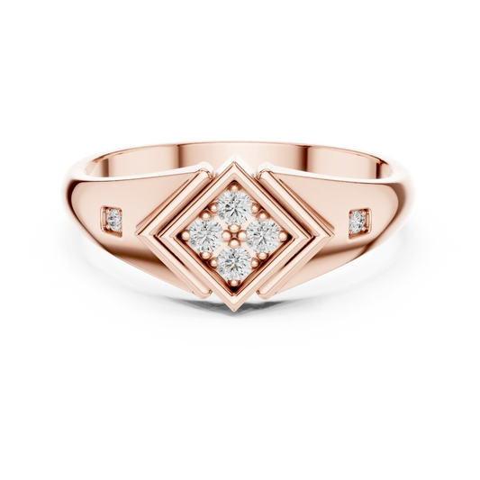 Rhombus Signet Four Stone Square Cluster Moissanite Ring in rose 925 sterling silver, view 4