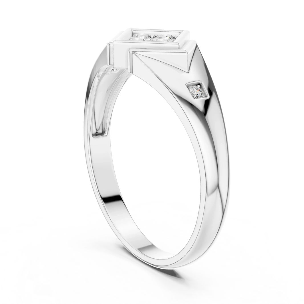 Rhombus Signet Four Stone Square Cluster Moissanite Ring in white 925 sterling silver, view 1