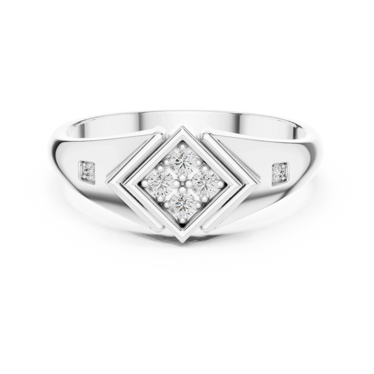 Rhombus Signet Four Stone Square Cluster Moissanite Ring in white 925 sterling silver, view 4