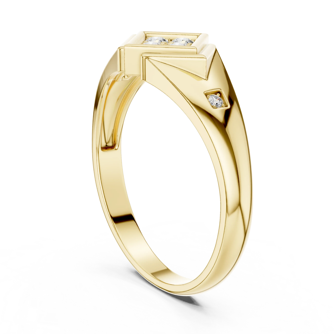 Rhombus Signet Four Stone Square Cluster Moissanite Ring in yellow 925 sterling silver, view 1