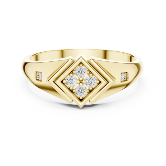 Rhombus Signet Four Stone Square Cluster Moissanite Ring in yellow 925 sterling silver, view 4