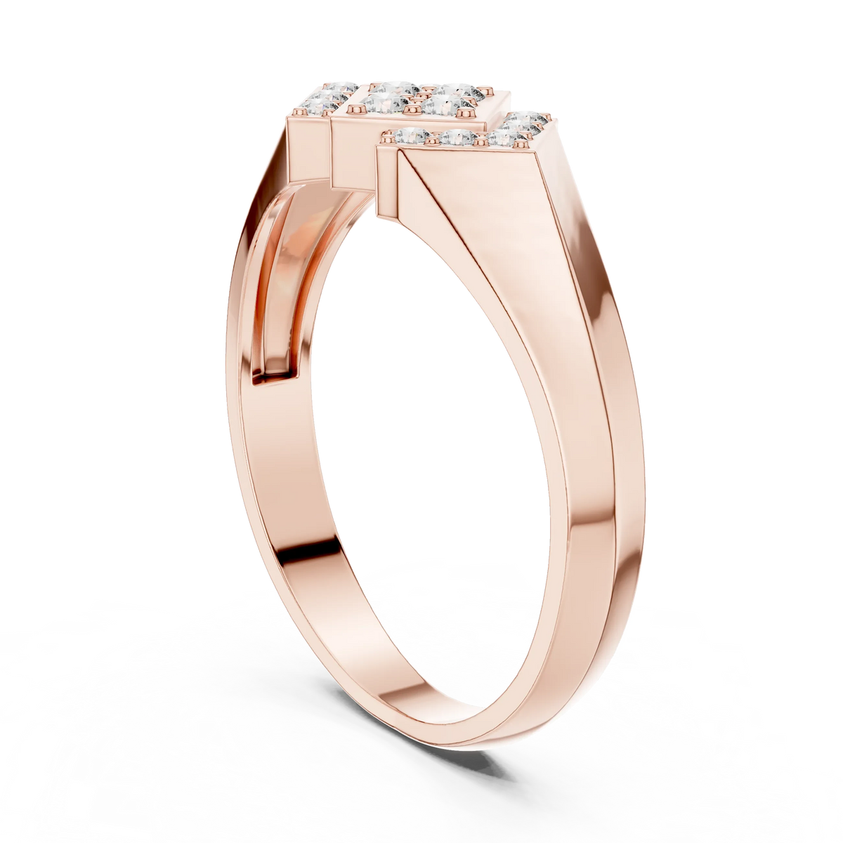 Triple Rhombus Signet Pavé Cluster Moissanite Ring in rose 925 sterling silver, view 1