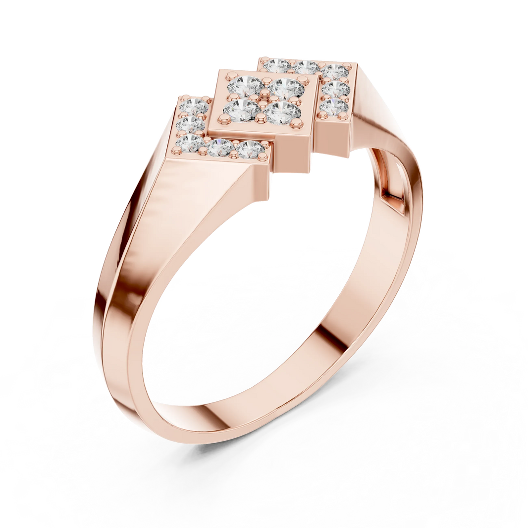 Triple Rhombus Signet Pavé Cluster Moissanite Ring in rose 925 sterling silver, view 2