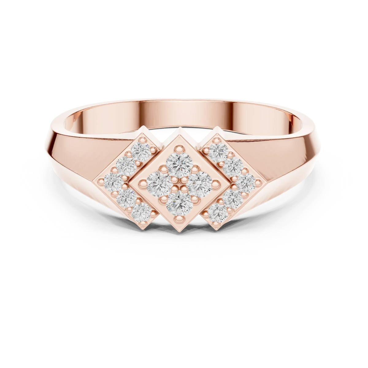 Triple Rhombus Signet Pavé Cluster Moissanite Ring in rose 925 sterling silver, view 4