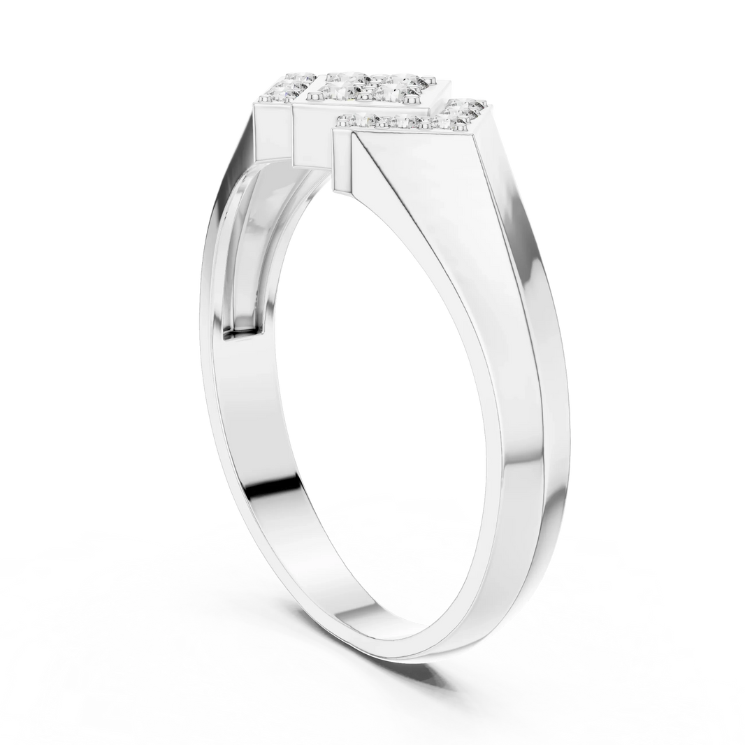 Triple Rhombus Signet Pavé Cluster Moissanite Ring in white 925 sterling silver, view 1