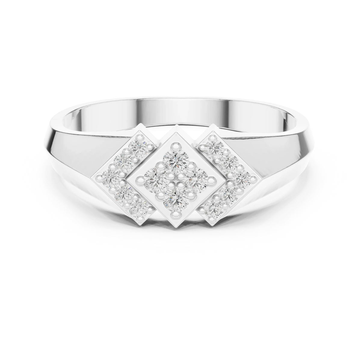 Triple Rhombus Signet Pavé Cluster Moissanite Ring in white 925 sterling silver, view 4