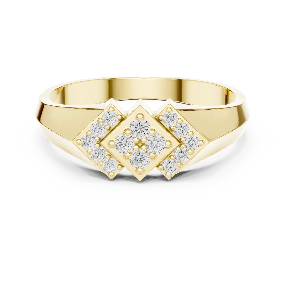Triple Rhombus Signet Pavé Cluster Moissanite Ring in yellow 925 sterling silver, view 4
