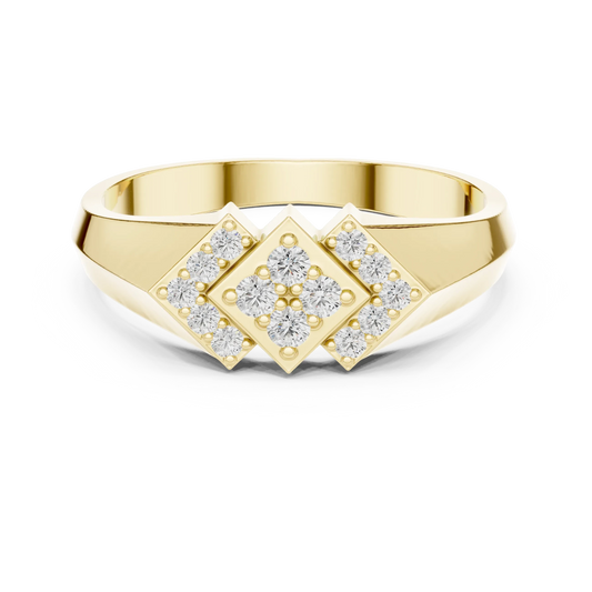 Triple Rhombus Signet Pavé Cluster Moissanite Ring in yellow 925 sterling silver, view 4