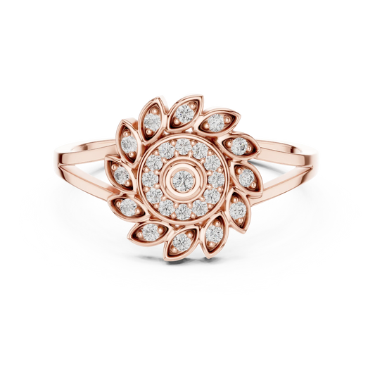 Pinwheel Leaf Bezel Halo Flower Moissanite Ring in rose 925 sterling silver, view 4