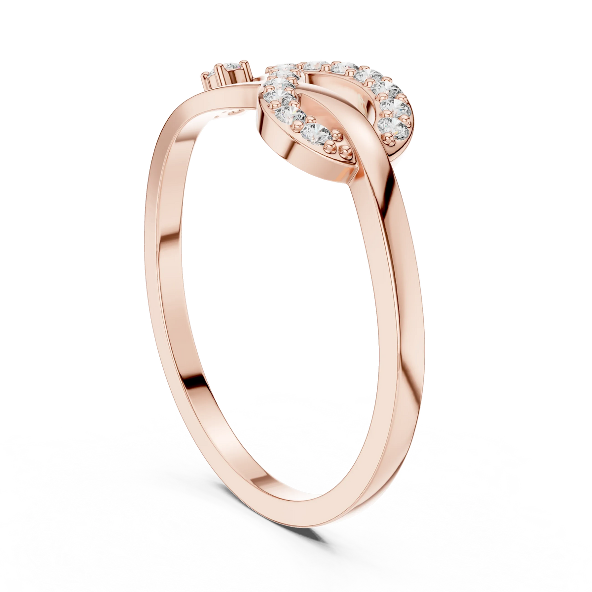 Pavé Love Knot Loop Single Accent Moissanite Ring in rose 925 sterling silver, view 1