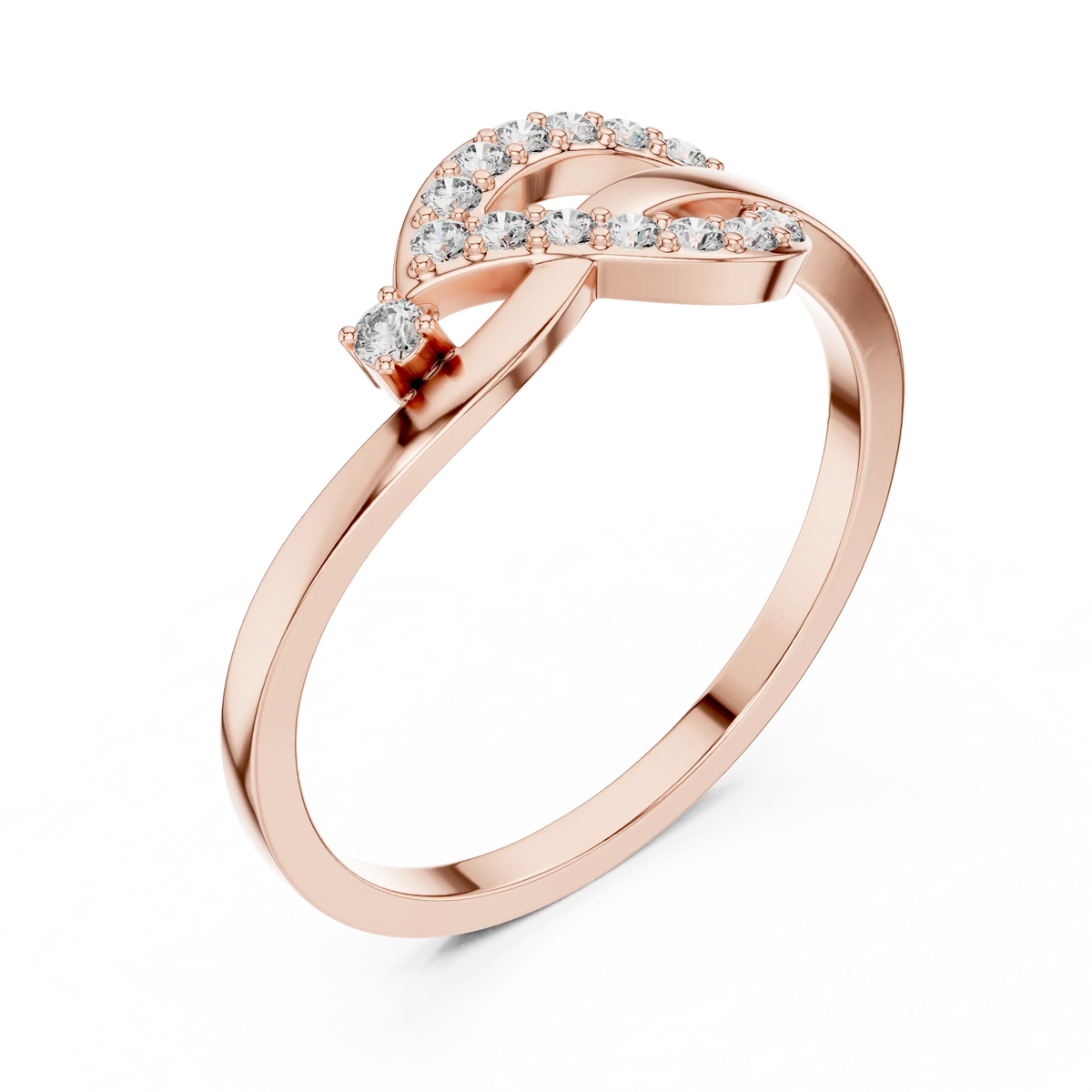 Pavé Love Knot Loop Single Accent Moissanite Ring in rose 925 sterling silver, view 2