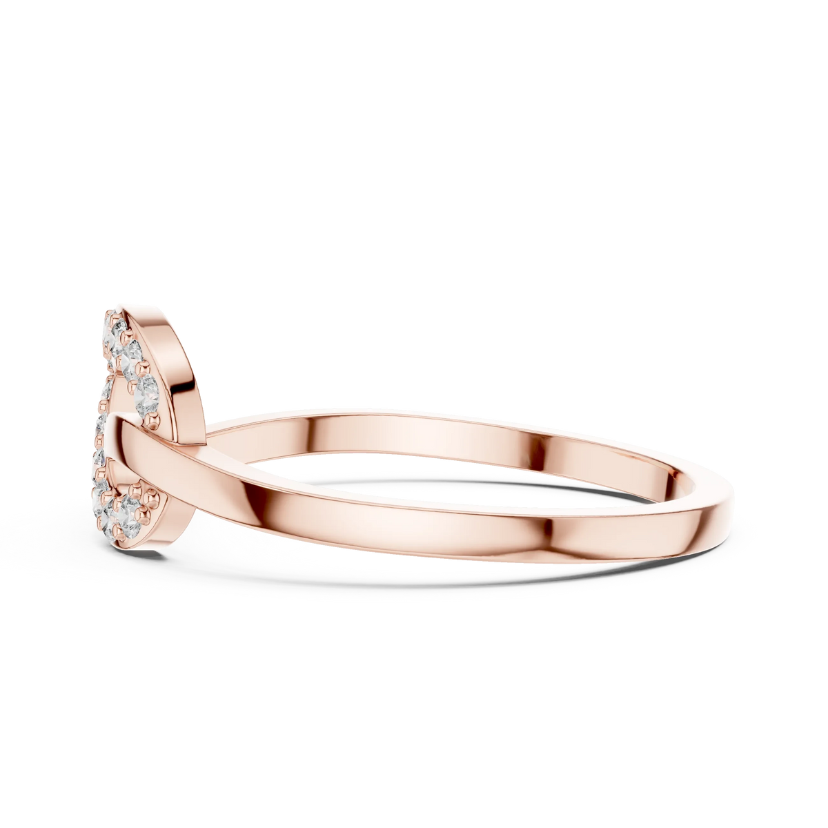 Pavé Love Knot Loop Single Accent Moissanite Ring in rose 925 sterling silver, view 3