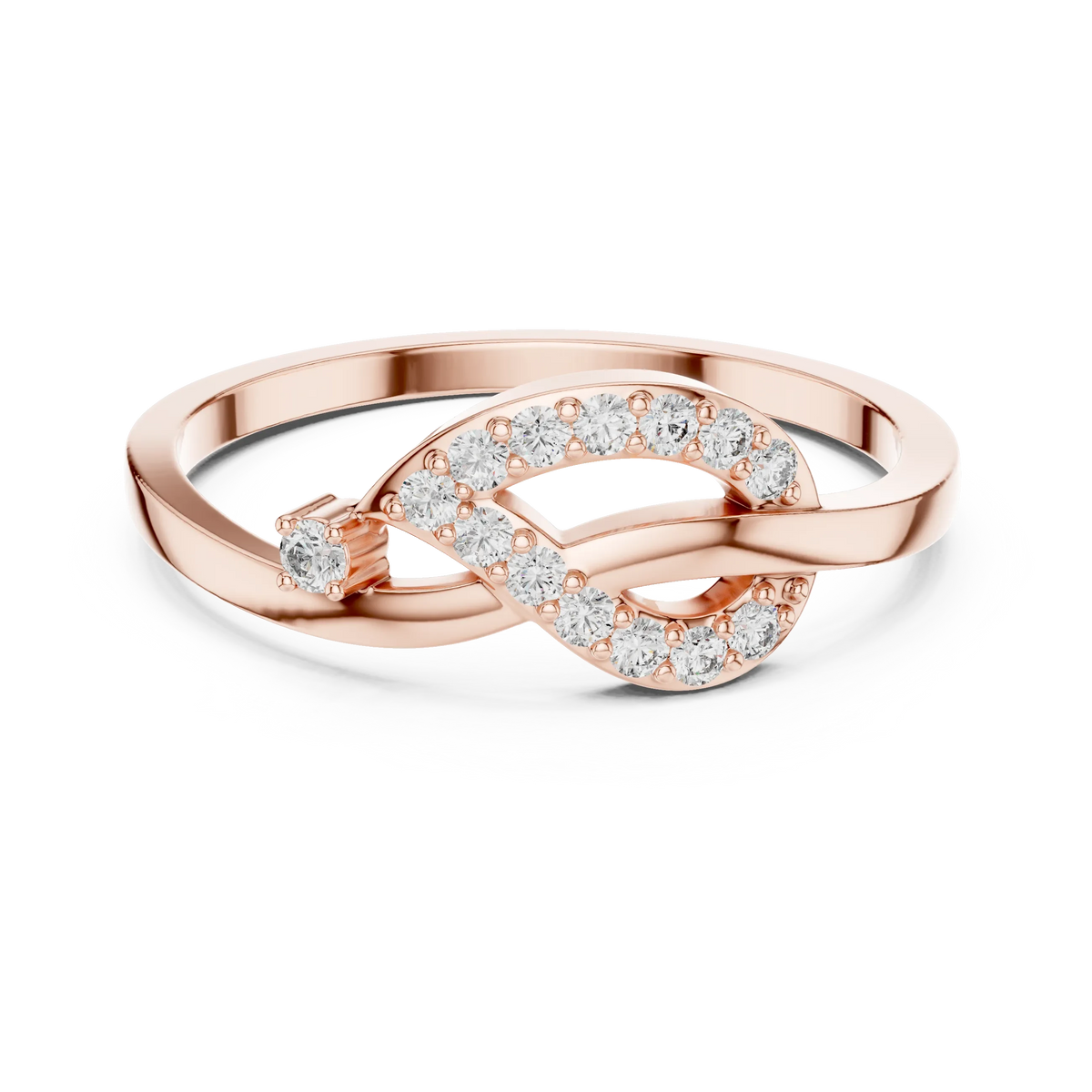 Pavé Love Knot Loop Single Accent Moissanite Ring in rose 925 sterling silver, view 4