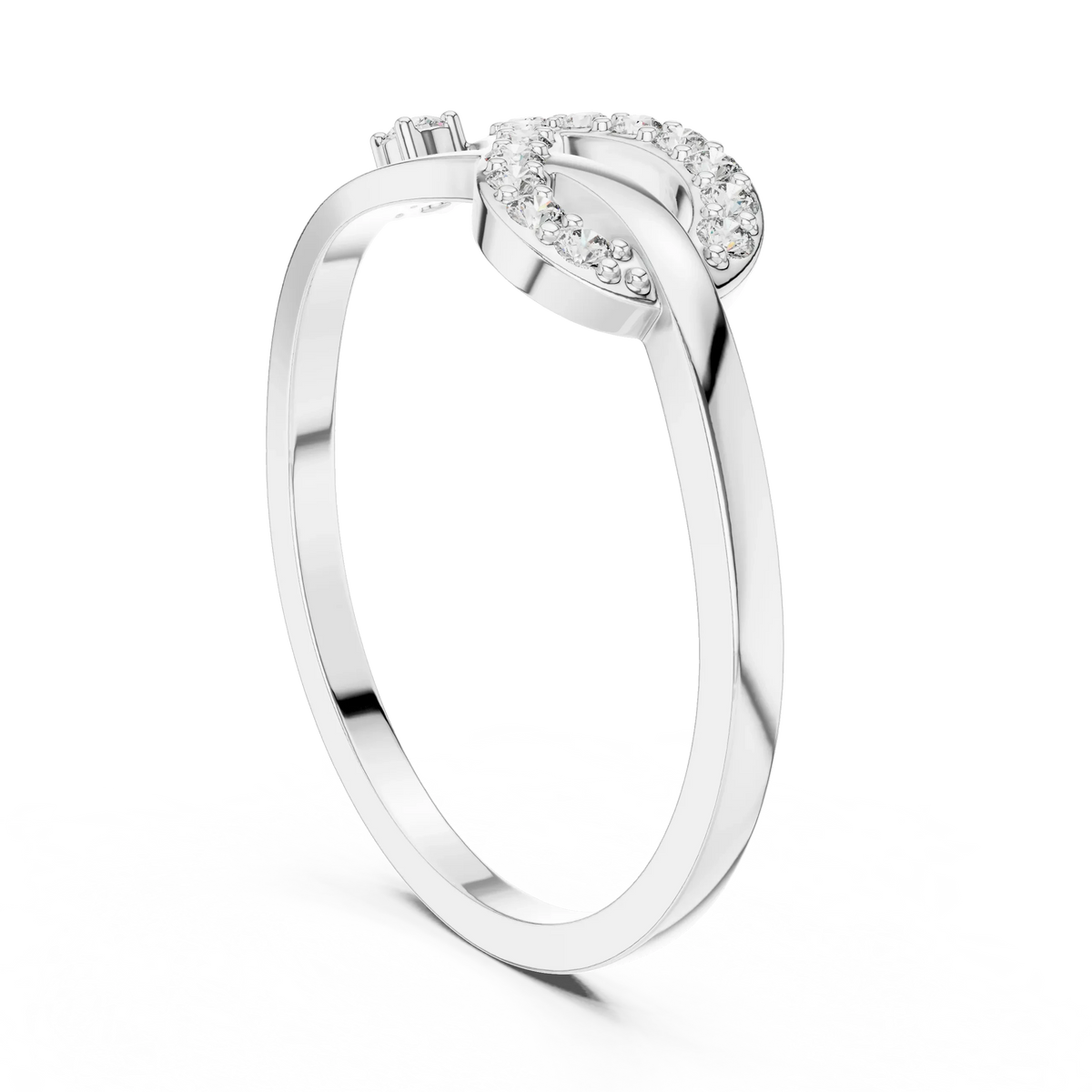 Pavé Love Knot Loop Single Accent Moissanite Ring in white 925 sterling silver, view 1