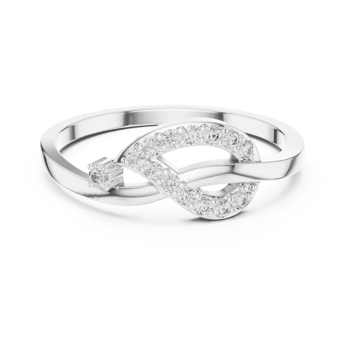 Pavé Love Knot Loop Single Accent Moissanite Ring in white 925 sterling silver, view 4