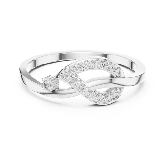 Pavé Love Knot Loop Single Accent Moissanite Ring in white 925 sterling silver, view 4