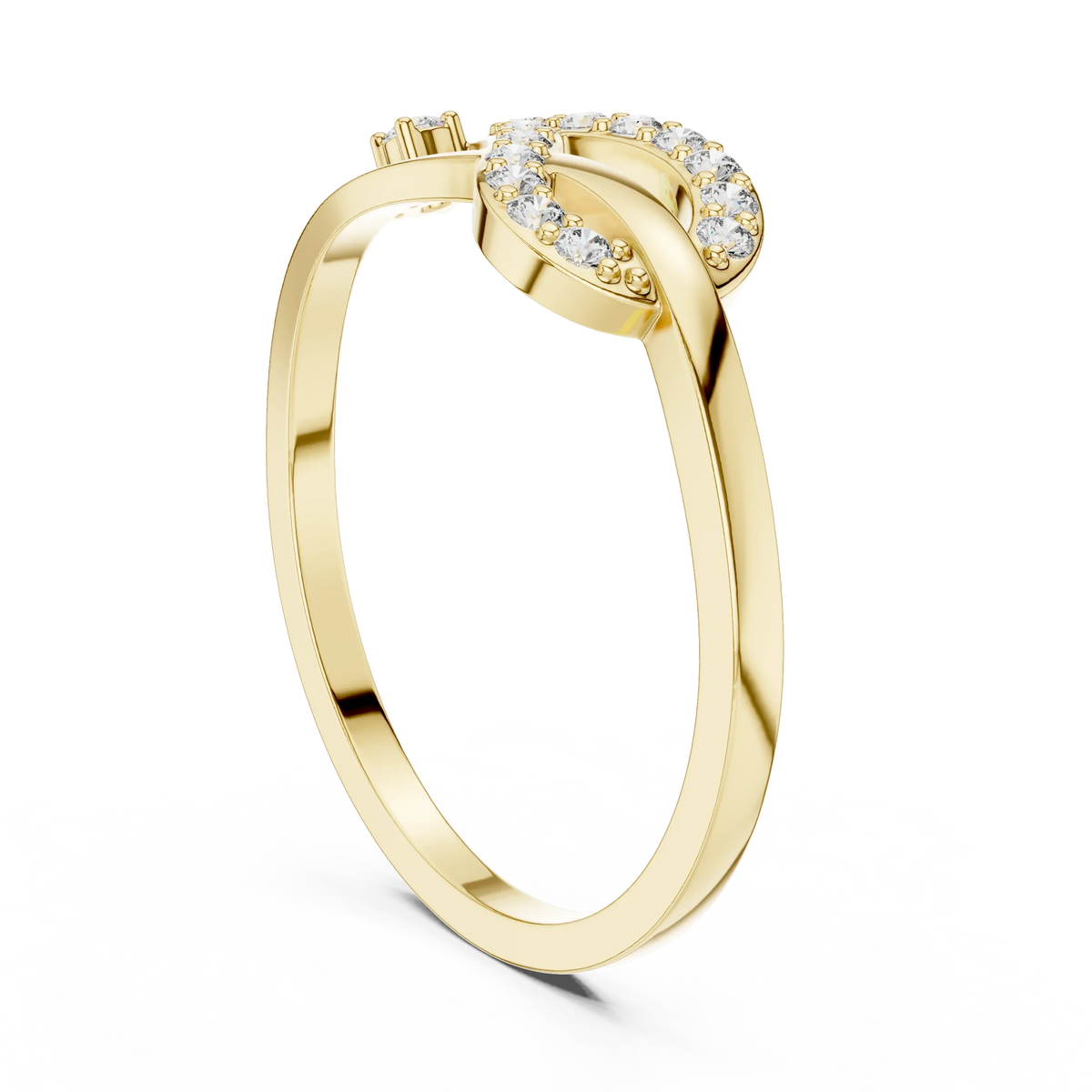 Pavé Love Knot Loop Single Accent Moissanite Ring in yellow 925 sterling silver, view 1
