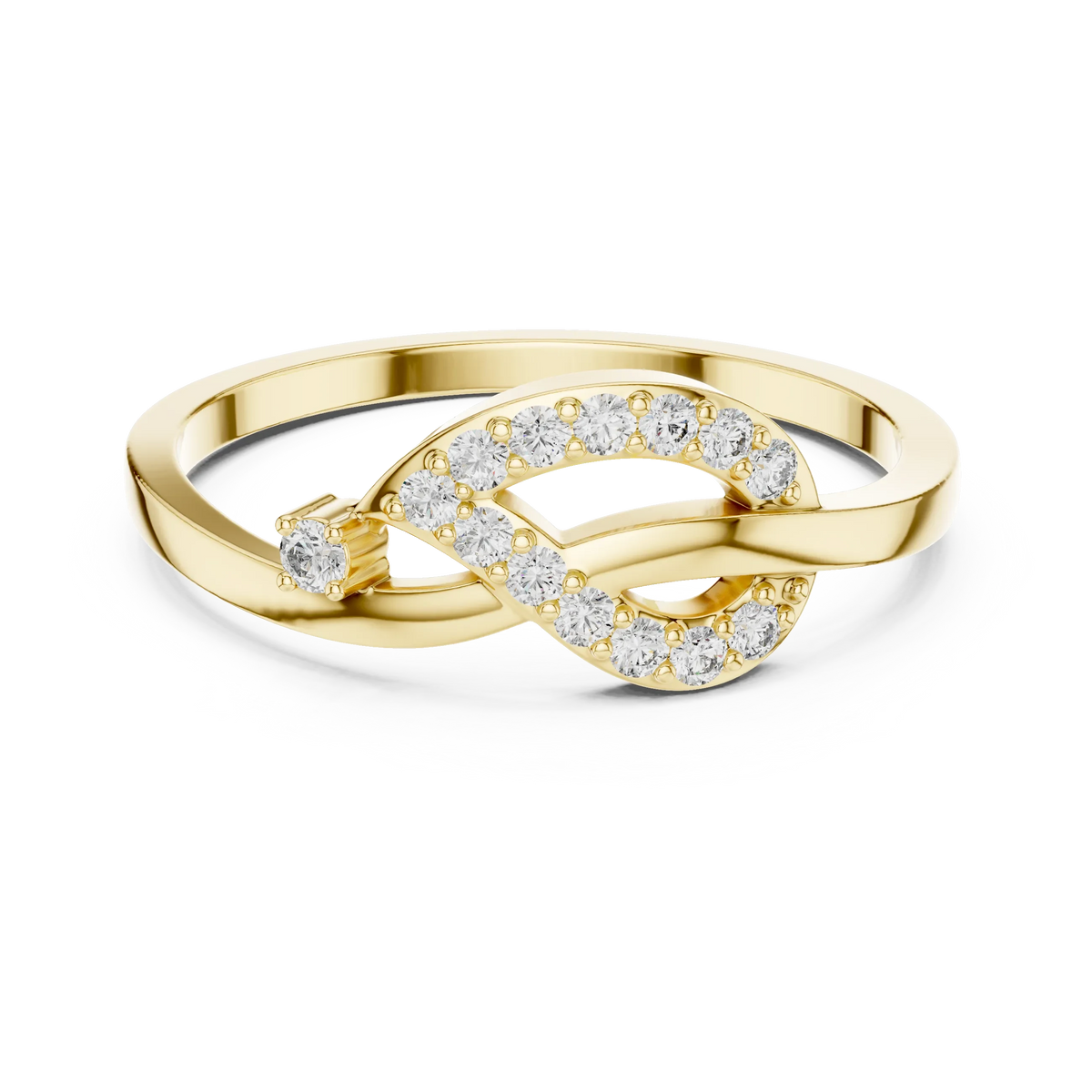 Pavé Love Knot Loop Single Accent Moissanite Ring in yellow 925 sterling silver, view 4